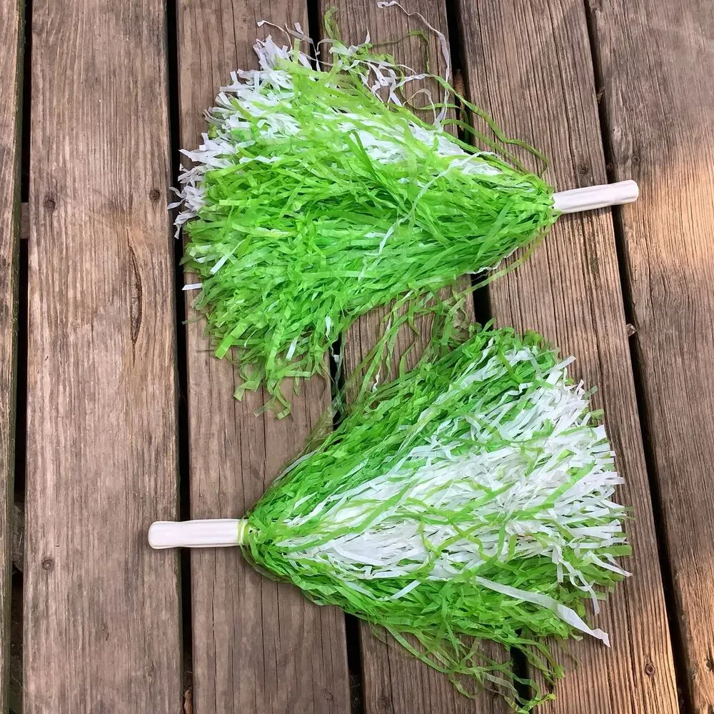 Cheerleading Pom Poms Pair Green White 13